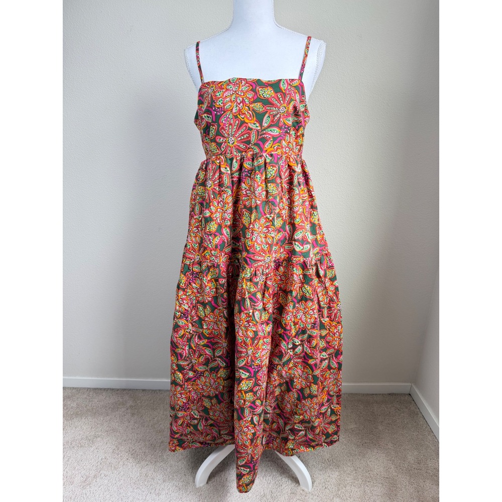 J.Crew Womens 100% Cotton Maxi Dress 12 Floral Floral Tiered Tie Back Boho